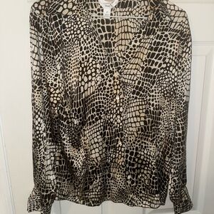Silk Talbots Black and Cream Patterned Blouse, size 12